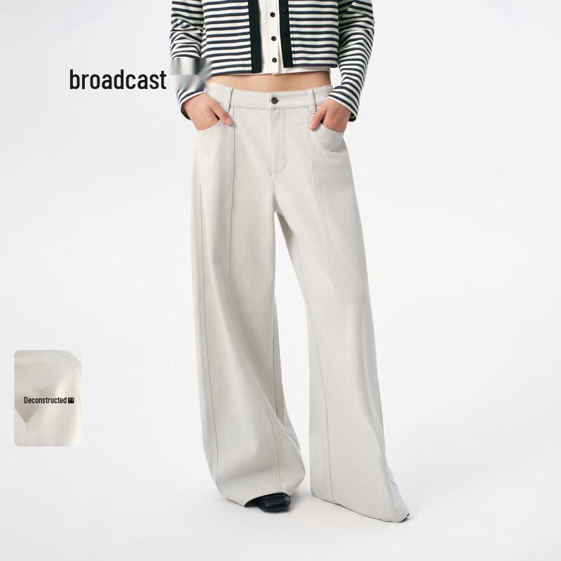 

Broadcast Women s White Draped Wide-Leg Loose Jeans L
