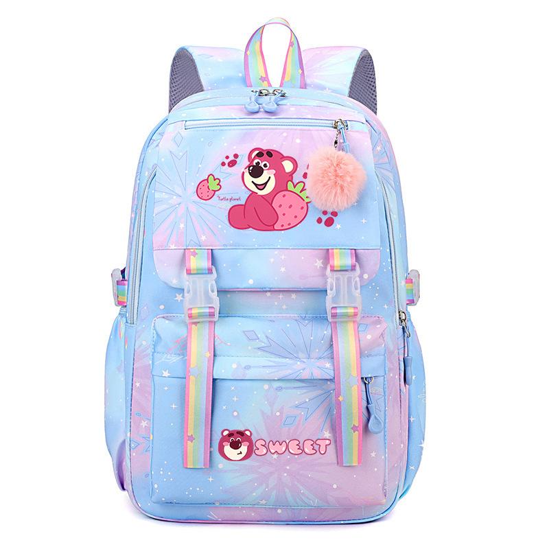 College Style Strawberry Bear Cute Cartoon Print Student Schoolbag Lightweight Ridge Protection Large Capacity