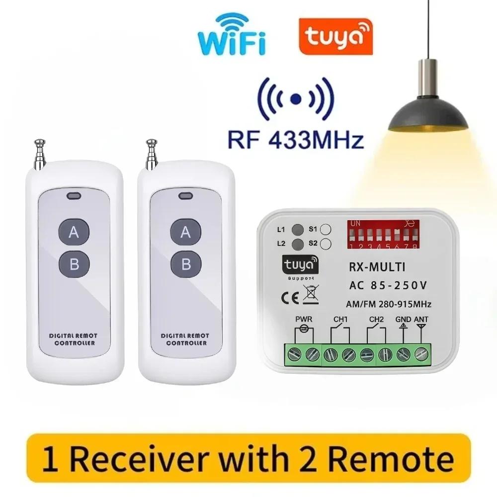 Universal WIFI Garage Door Remote Control Receiver 2CH Controller Smart Switch RF 433 868MHz Tuya Frequency 280-915MHz 85-250V
