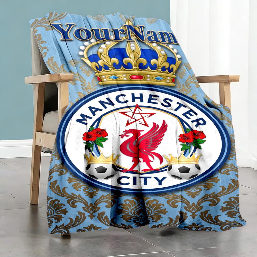 Manchester City Personalized Name Blanket Lightweight Personalized Blanket Durable Comfort Versatile for Nap Chair Living Room Office All-Season Use