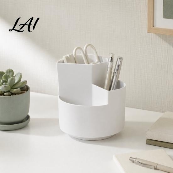 Large Capacity Pen Holder 360 Degree Rotating Holder Multi-compartment Quiet Container Desktop Organizer for Office School Home Storage Non-slip