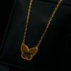 Korean Style Butterfly Clavicle Necklace with Shell & Tiger Eye Stones for Women