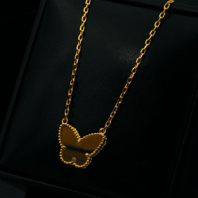 Korean Style Butterfly Clavicle Necklace with Shell & Tiger Eye Stones for Women