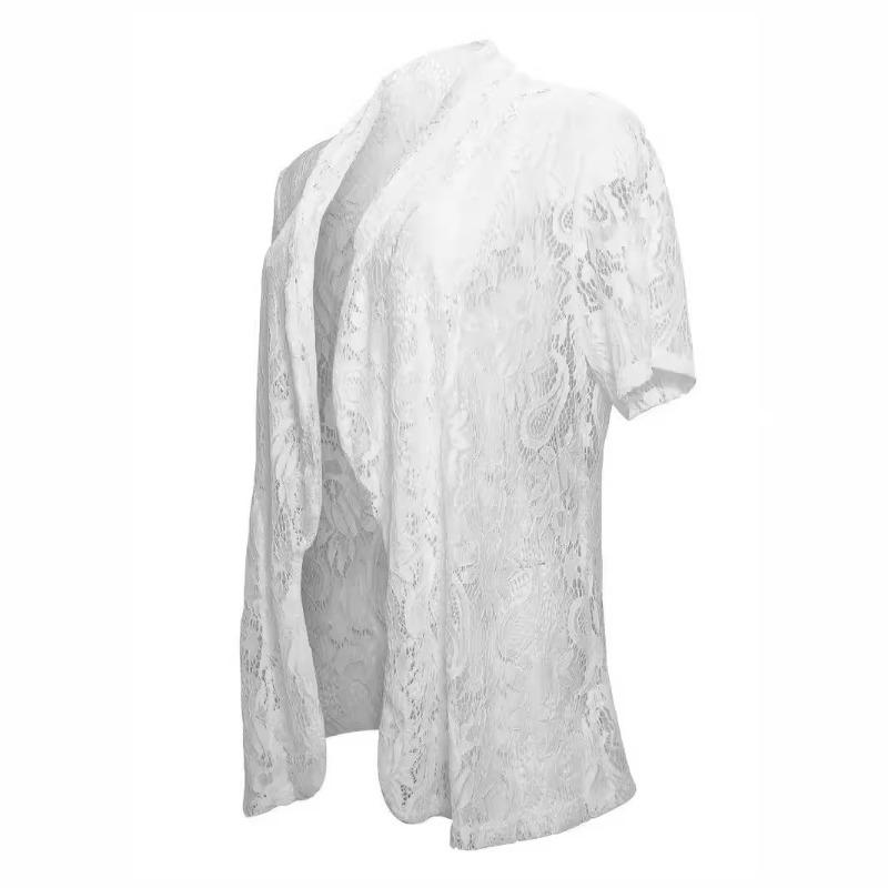 Damen Sommermode Spitze Elegant Kurzarm Anzug Sommerjacke Top