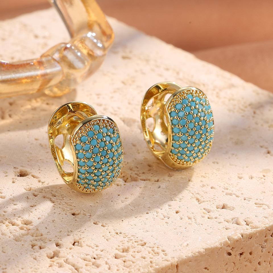 

ZAKOL Luxury Turquoise Hoop Earrings for Women Temperament Gold Color Plated Micro-Intact Blue Zircon Party Ear Accessories