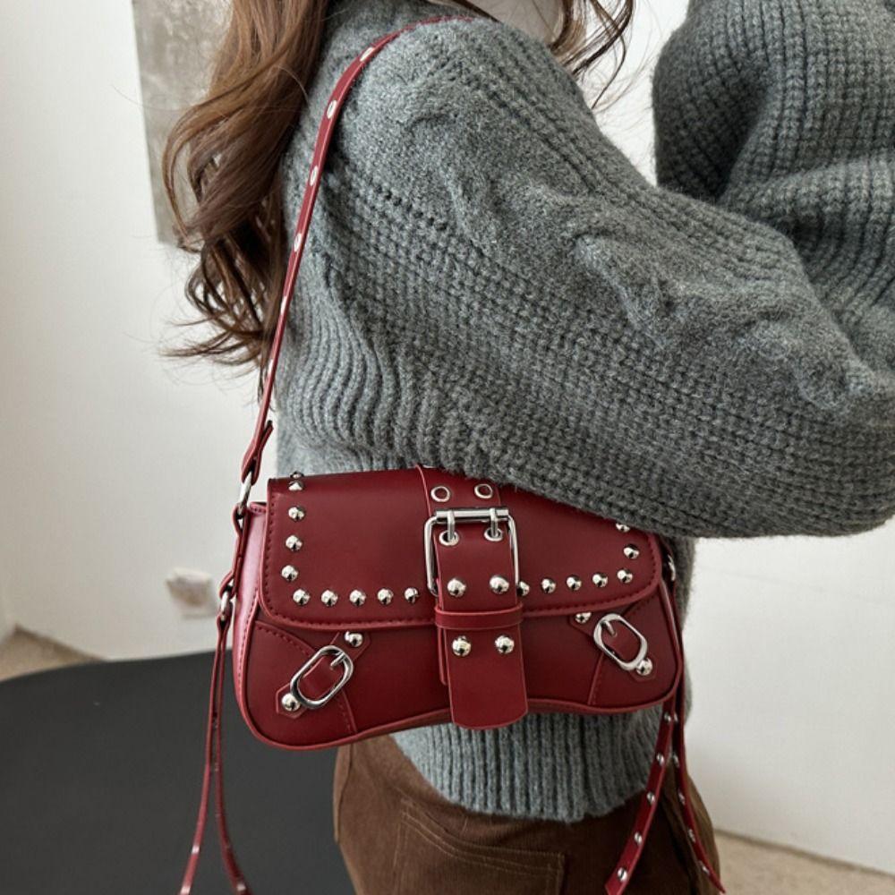 American Style Y2K Armpit Bag Sweet Cool Underarm Bag Casual Rivet Shoulder Bag  Spicy Girls