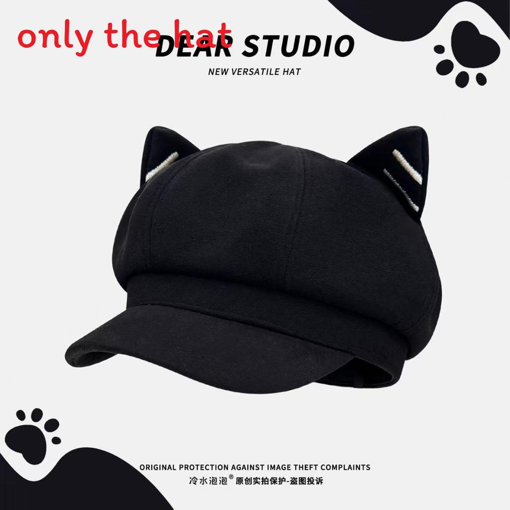 

Retro Cat Ear Octagon Cap For Women Wool Blend Warm Windproof College Style Fashion Gift