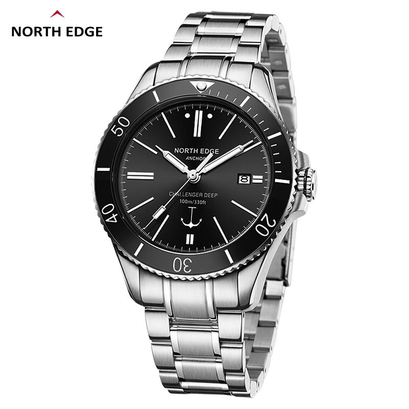 NORTH EDGE ANCHOR 42MM Pánske mechanické náramkové hodinky Luxusné zafírové sklo MIYOTA 8215 Automatické hodinky 10bar Vodotesné hodinky pre mužov black
