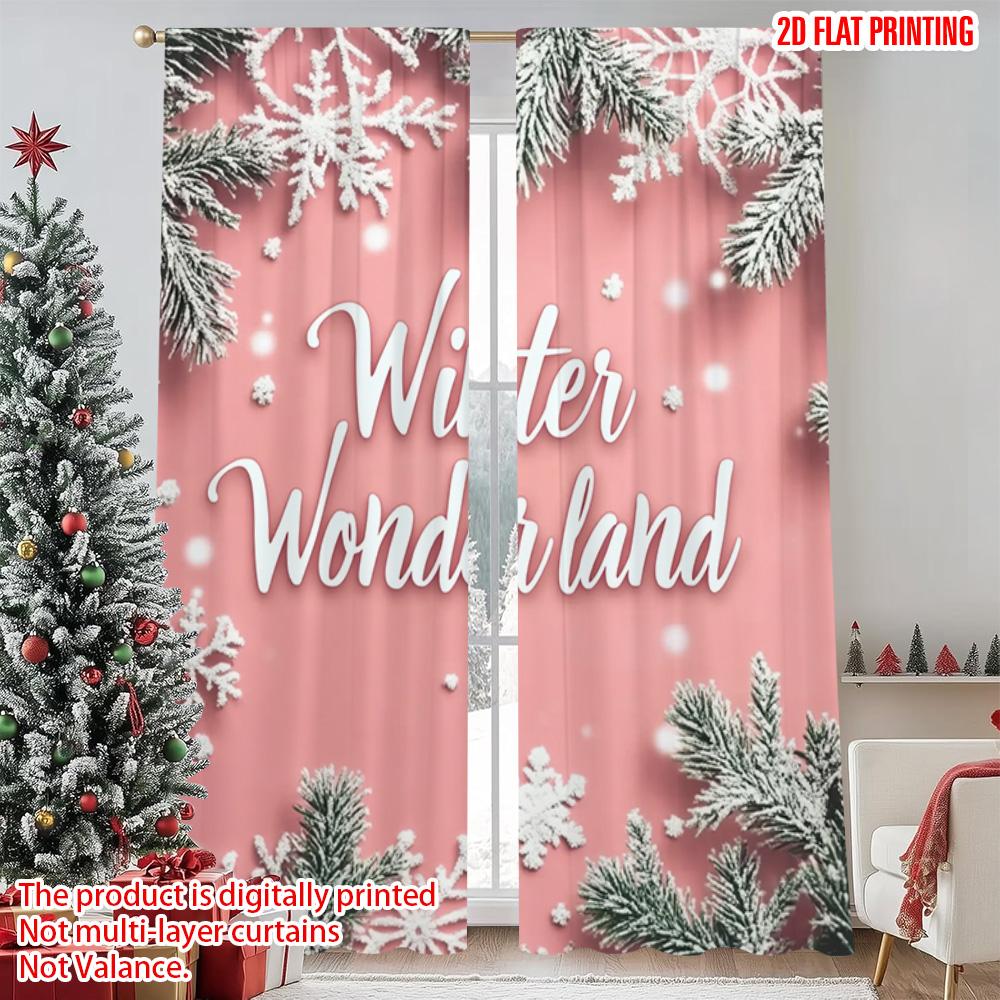 

Flat Printing Christmas Curtains Winter Wonderland Durable Polyester Fabric Without Electricity Spring Use Curtain Set Of 2 Made Washable W100*H70(CM)-Grommet top&2PCS