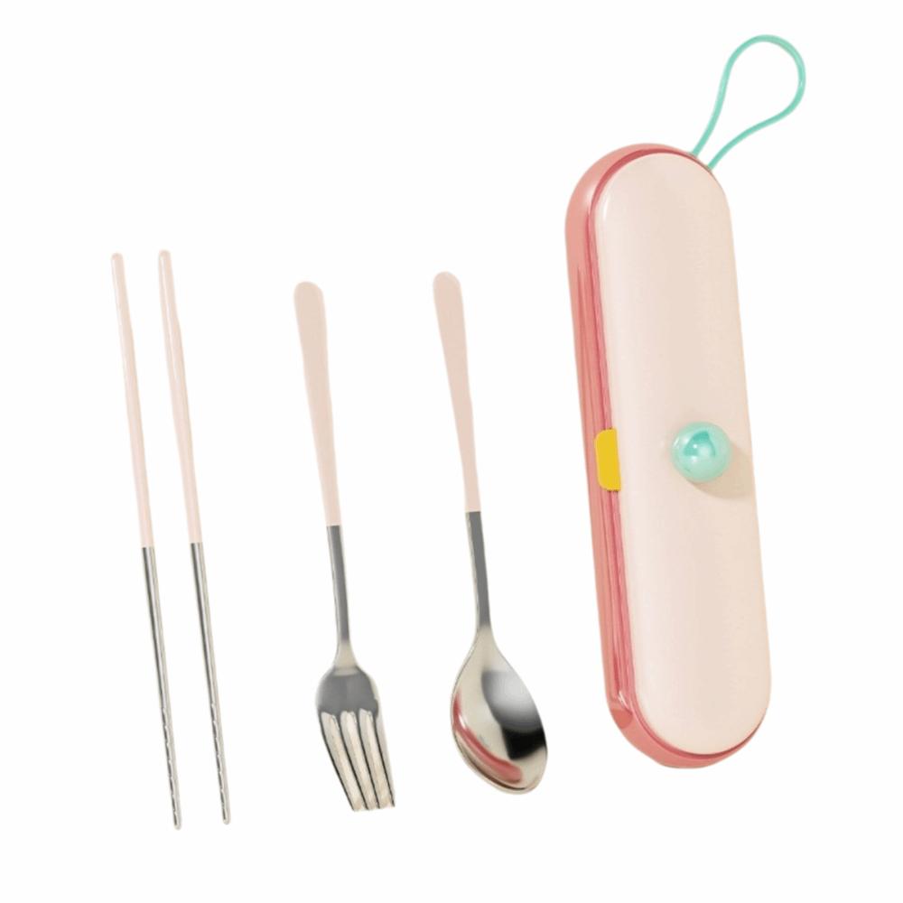 Cartoon Pattern Chopsticks Three-piece Set Stainless Steel Fork Dining Utensils Kit  Outdoor Dining