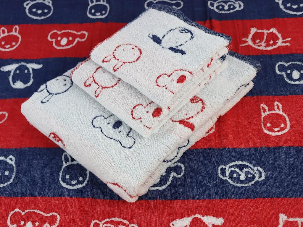 Made in Pure Baby Pile Gauze 20 x 30 Colorful Animal NB Jōgan Bib, Japan, Cotton, Towel, Navy, Approx. cm, Print, ACCA-131
