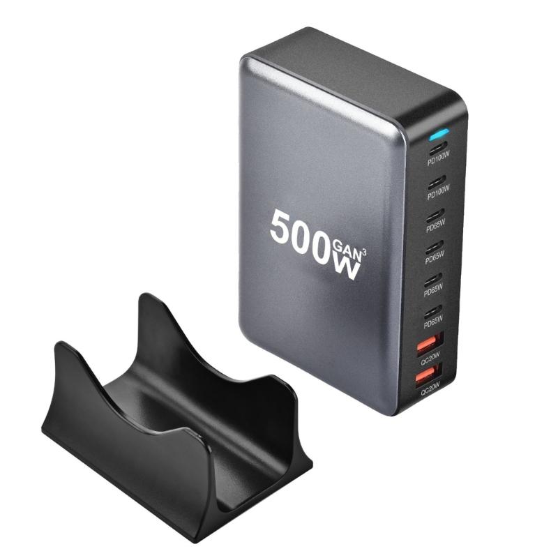 500W Desktop GaNs Chargers 6 USB C 2 USB A Charging Station Desktop Mutliport for Fast Chargers Laptop Power Adapter