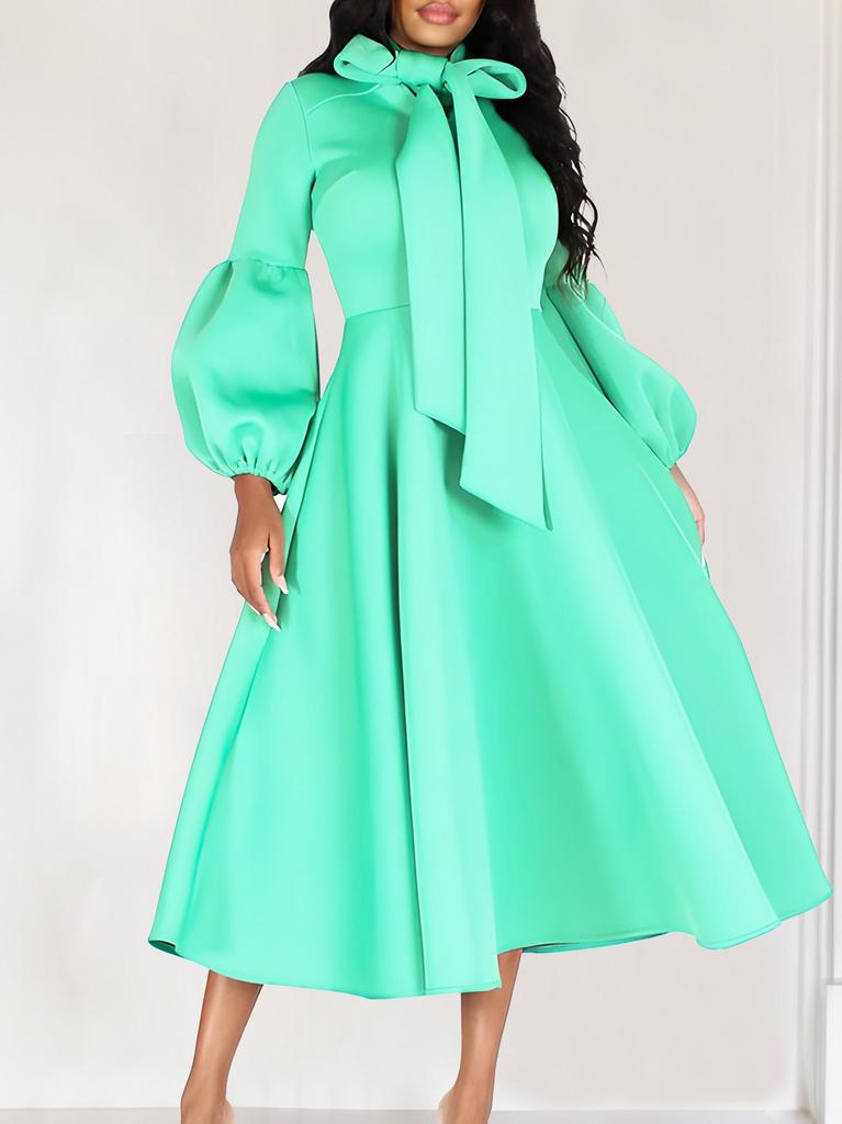 2023 Puff Sleeve Tie-Up High Waist Evening Gown - European American Style Dress for Women
