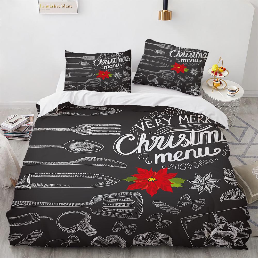 Merry Christmas Printed Duvet Cover Set For Kids Teen Christmas Gift Party Polyester Bedding Set With Pillowcase King Queen Size