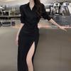 Summer Women's Fashion 2026 New Style Petite Slit Long Dress French Style Elegant High-End Look Super Stylish Shirt Dress