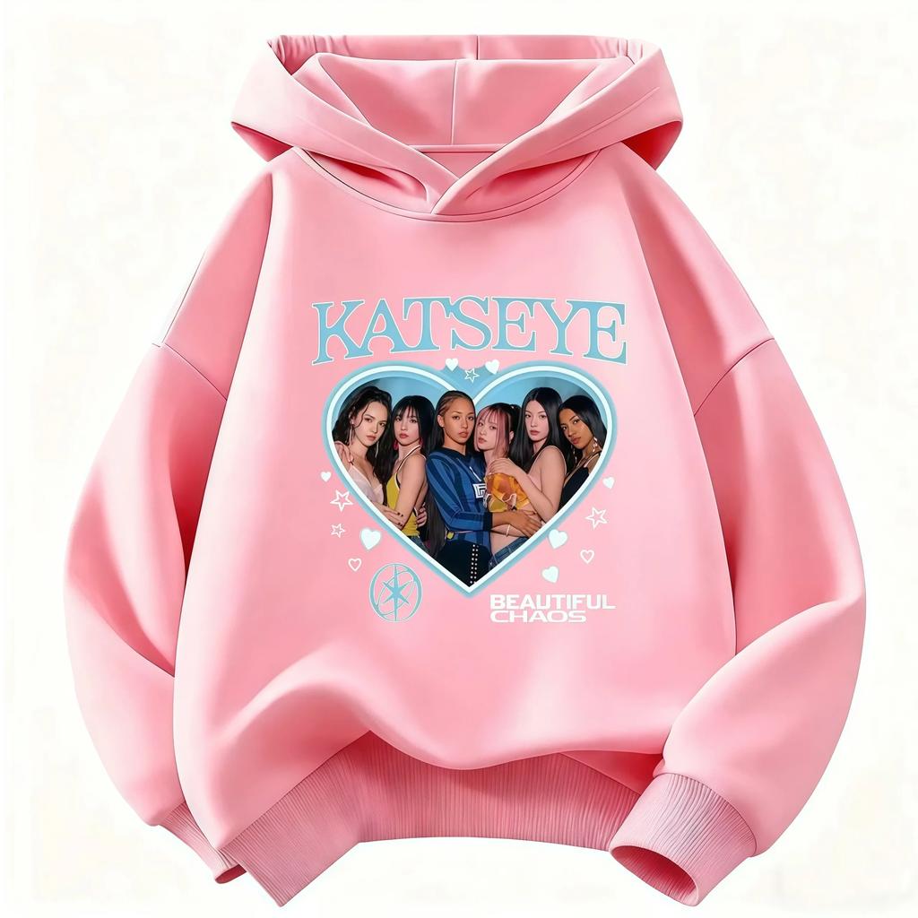 Girls' Hooded Sweatshirt Katseye Group Graphic Hoodie Harajuku-Style Pullover for Boys and Girls – Warm Autumn/Winter Sportswear