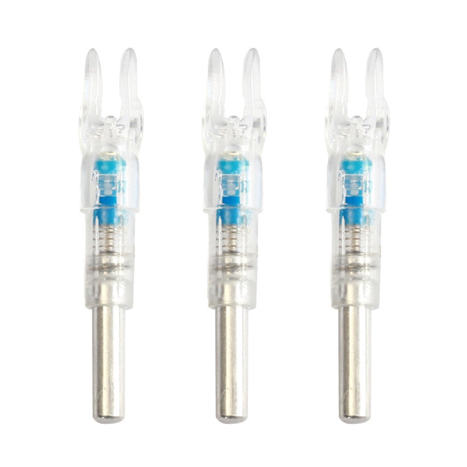 Nocks iluminados noturnos para arco e flecha, pacote com 3, 4,5 cm para flechas de 6,2 mm, nocks automáticos de PE iluminados para arco azul