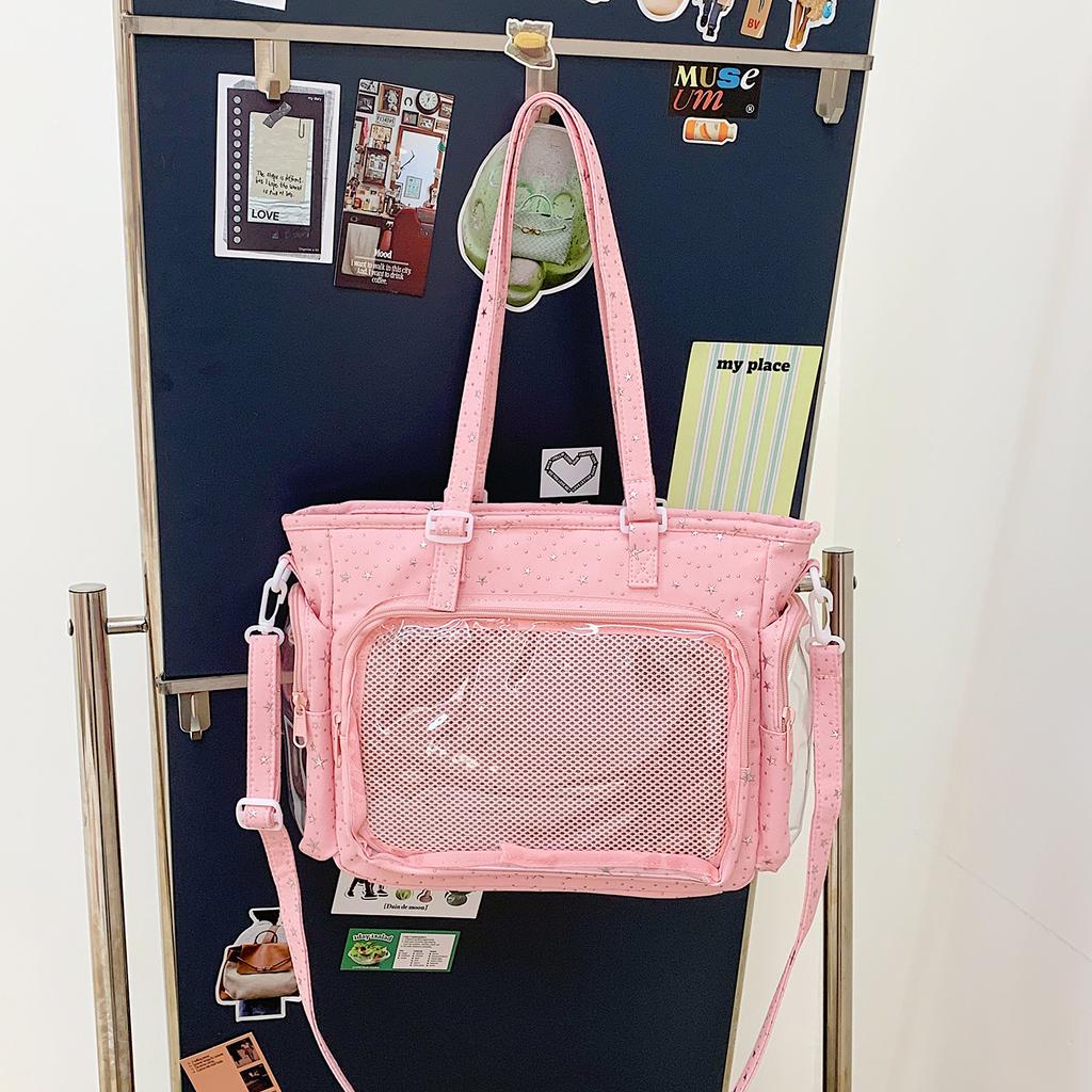 Japanischer Stil Ballett Spitze Durchsichtige Schultertasche Weich Große Kapazität Umhängetaschen Modisch und Vielseitig Tasche für den täglichen Gebrauch