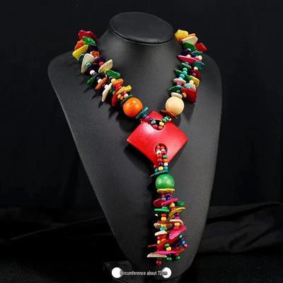 Bohemian Retro Colorful Beaded Ethnic Necklace with Handmade Gravel and Rice Beads for Women
