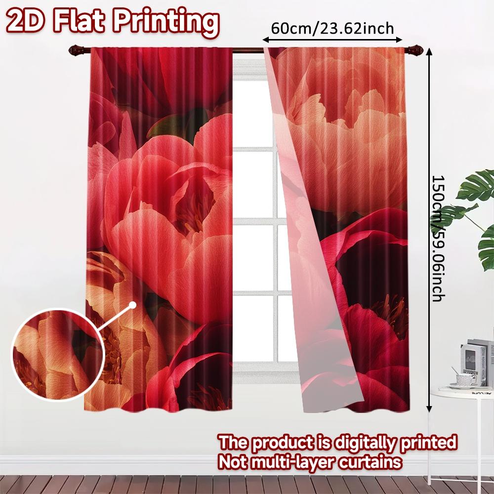 2D FLAT PRINTING 2pcs Curtains (Without Rod) Floral Elegance in Bloom (3) New year Festival Minimalist Curtains Polyester Easy