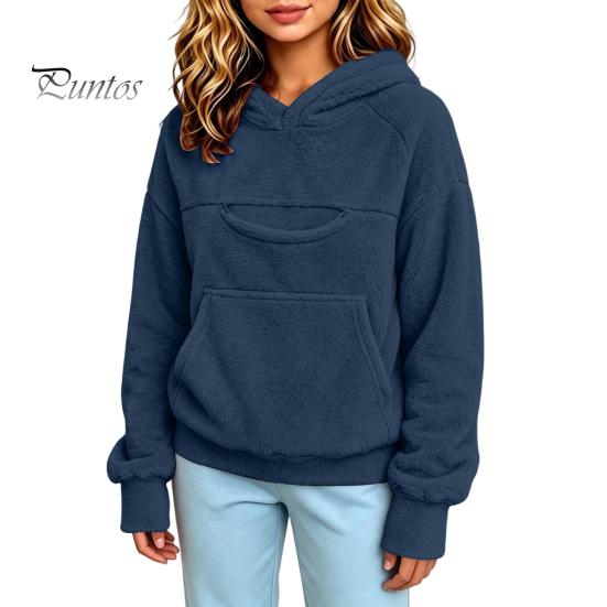 Evcil Hayvan Cebi Olan Kız Çocukları İçin Sıcak Polar Kazak Kapüşonlu, Kedi Köpek Taşıyıcı Kapüşonlu Hayvan Sweatshirt, Çocuklar İçin Oversize Kanguru Cepli Üst Tutucu Sweatshirt