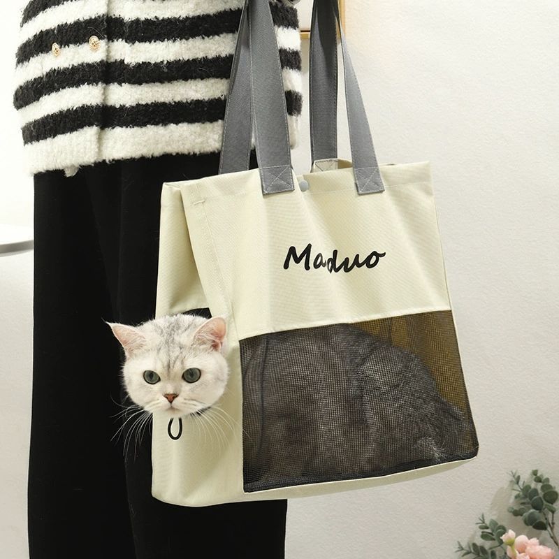 Pet Cat Canvas Handbag Portable Cat Dog Cute Fun Carrier Bags Soft Pet Carriers Outgoing Travel Pets Handbag with Safety buckle