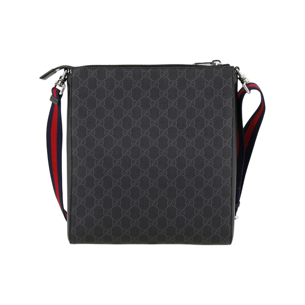 Gucci GG Geprägtes Logo Lederstreifen Web Schultertasche Herren Umhängetasche Schwarz Grau 474137-K5RLN-1095