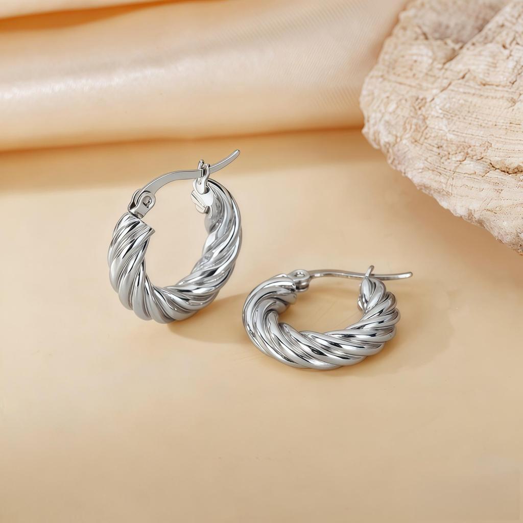 2025 New Style Twisted Titanium Circle Earrings for Women - Low MOQ, Mixed Batch, Dropshipping, Sample Orders Available