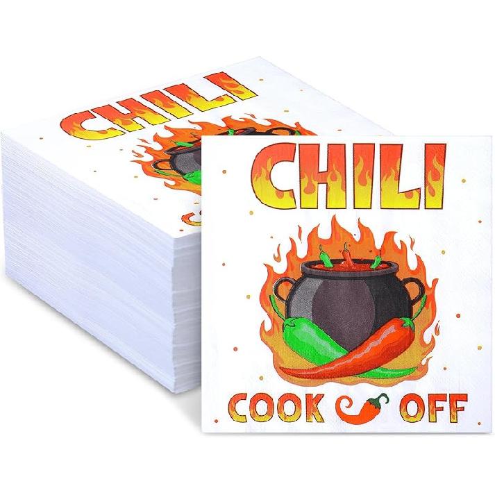 Qilery 100 Pcs Chili Cook off Napkins Disposable Pepper Paper Napkins Chili Cook off Decorations Cinco De Mayo Mexican Party Decorations Dinner, 6.5 Classic