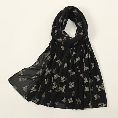 Hot-selling Spring and Autumn New Black Bronzing Pattern Scarf Fashionable Versatile Women's Ethnic Headscarf Chiffon Yarn