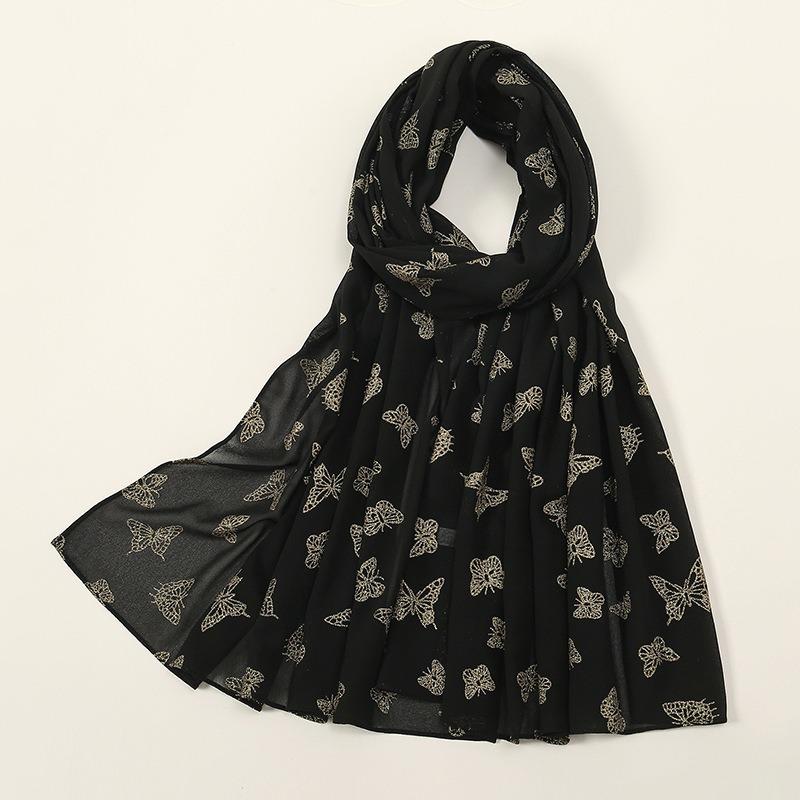 Hot-selling spring and autumn new black bronzing pattern scarf fashionable versatile women's ethnic headscarf chiffon yarn