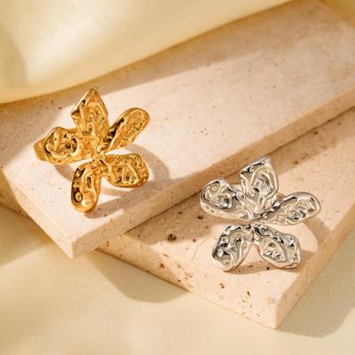 Elegant Exaggerated Geometric Flower Ring: Women's High-End Stainless Steel Fashion
