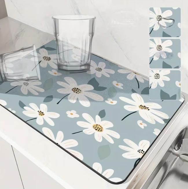 Dish Drying Mat Flower Absorbent Drying Mat Used for Kitchen and Bowl Drainage Mat Multifunctional Coffee Machine and Sink Mats 40cm x 60cm