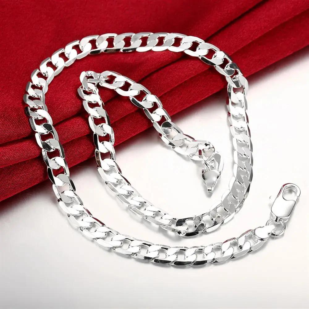 Offerta speciale Collane in oro 18K Timbro 925 Colore argento Catena classica 8MM laterale per Uomo donna Gioielli raffinati Festa di matrimonio