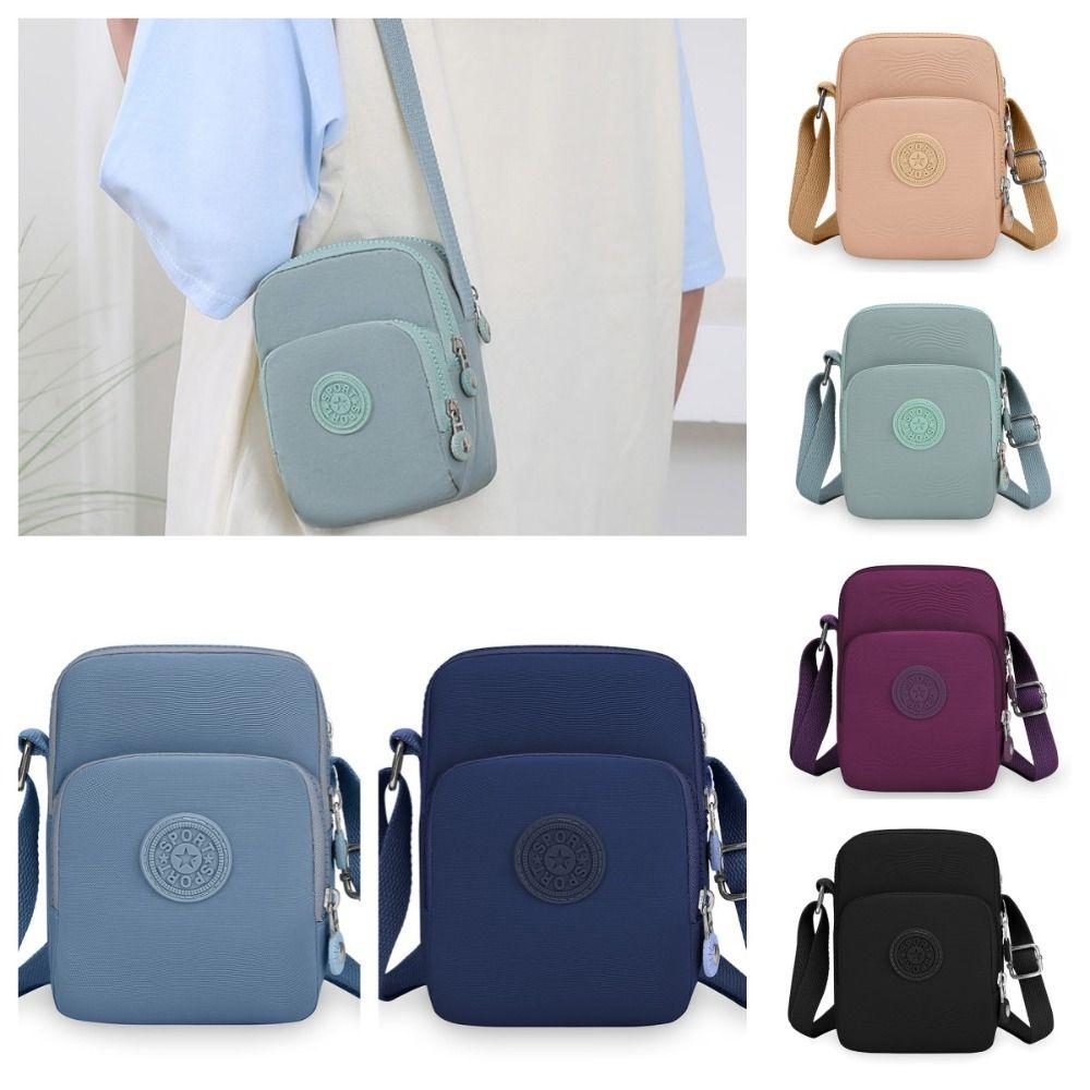 Square Zipper Crossbody Bag Multi-functional Small Phone Bag Simple Nylon Shoulder Bag  Women