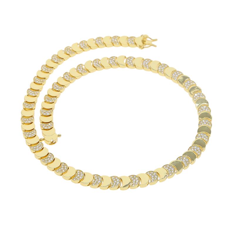 2024 Hot Selling New Arrived Trendy Women Jewelry Micro Paved CZ Plain Moon Shaped Choker Necklace Bracelet Set