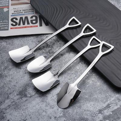 4 Stück Kreatives Kaffeelöffel-Set aus Edelstahl, Eisslöffel in Form einer Eisenschaufel, Haushalts-Teelöffel, Dessertlöffel