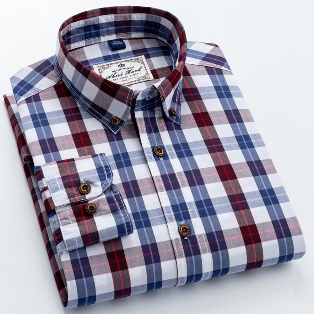 Herren Langarm Colorblock Kariertes Muster Hemden, 100% Baumwolle Regular Fit Business Casual Karomuster Button-down Hemd