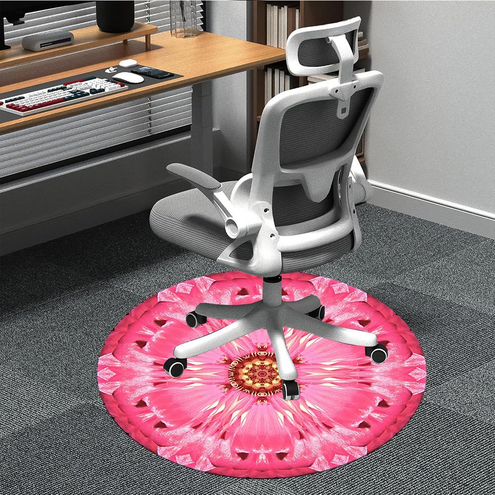 1pc Pink Flower Mandala Carpet, Round Non Slip Durable Large Size Office Carpet, Suitable for Office