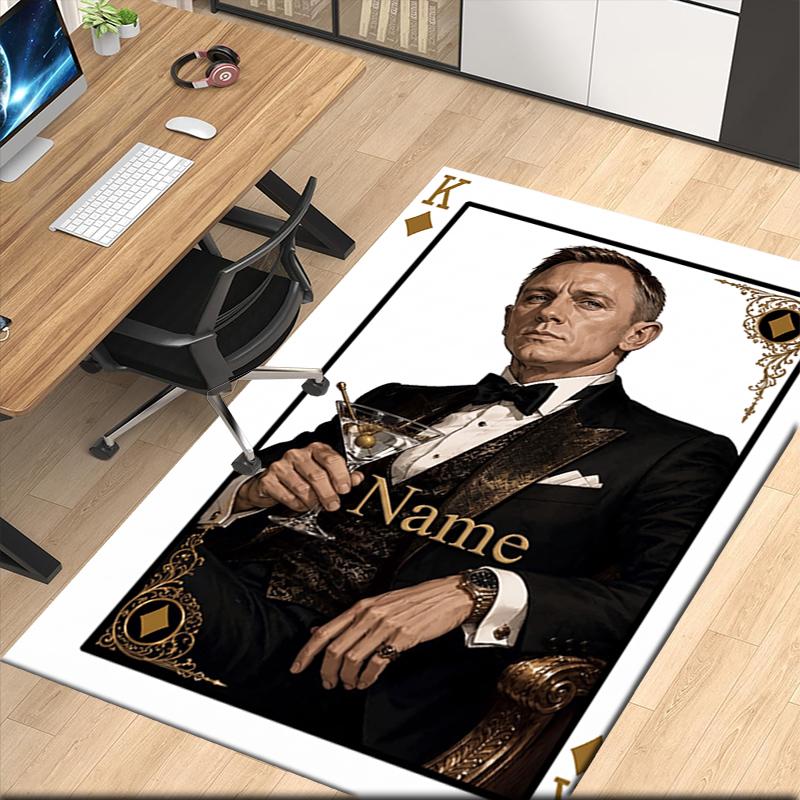 Custom Name 007 James Bond Printed Carpet Rug For Office Chair Living Room Bedroom Kitchen Room Decor Gifts