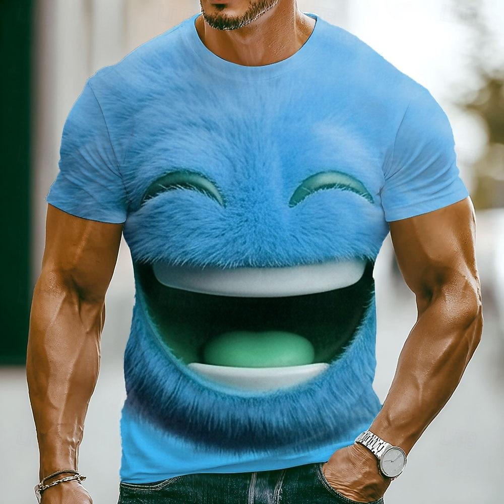 Men's Funny Emotes T Shirt Short Sleeve T Shirt 3D Print Crew Neck Shirt Fashion Exaggerated Casual Daily Street