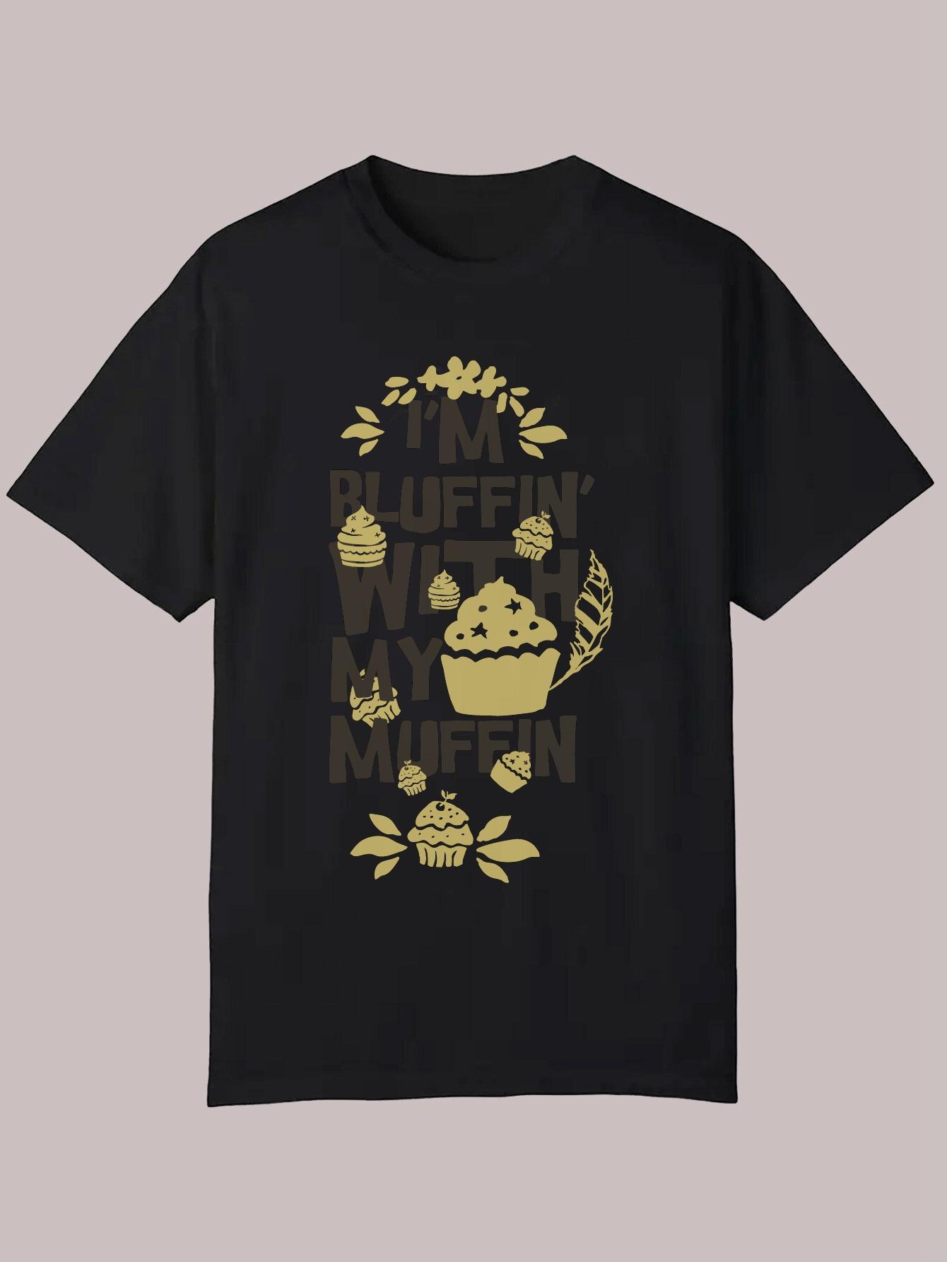 Casual Crew Neck Polyester T-shirt with  I m Bluffin  Myself  Graphic Design XXXXL
