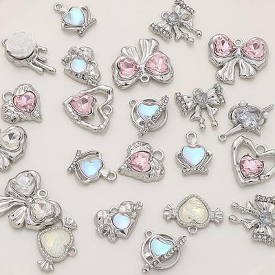 Gold/Silver Color Alloy Diamond Heart Rose Butterfly Pendant For Jewelry Making DIY Necklace Bracelet Earring