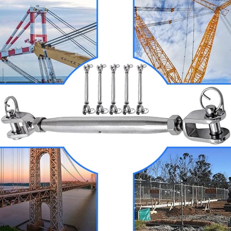 5 Stück 304 Edelstahl Spannschrauben Gabel und Gabel Schäkel Spannschloss Spannbeschläge für Bühnenbeleuchtung Zelt Sicherheitsseil