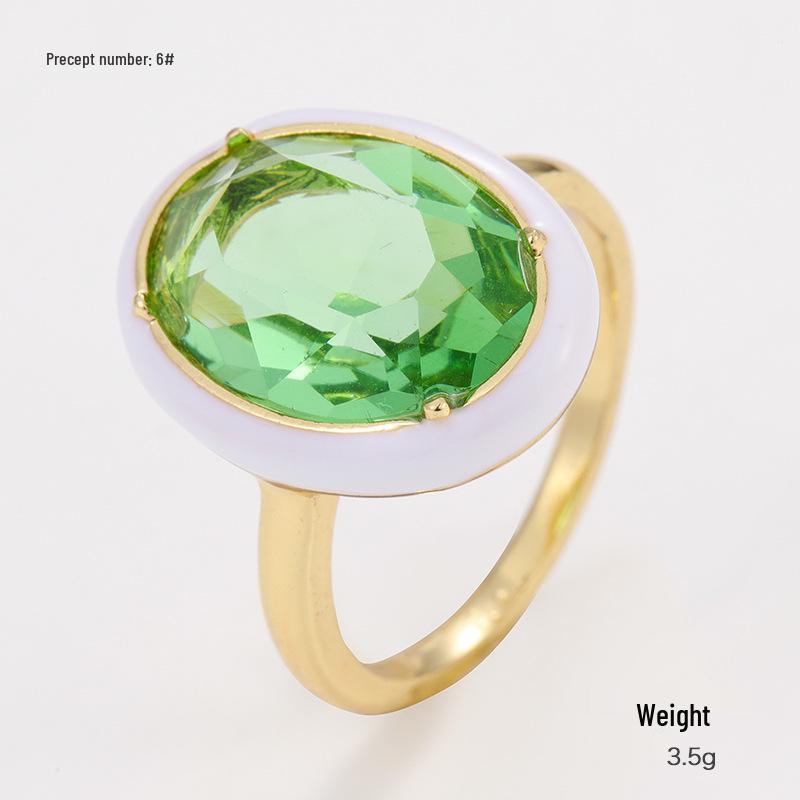 Kenjie Goldfarbener eingelegter Edelstein Emaille Tropfeffekt Geometrischer Ring für Damen, Europäischer und Amerikanischer Sommerstil