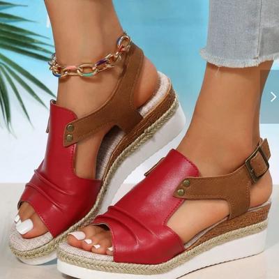 Fashion 2024 Summer Fashion New Flat Wedge Heel Fish Mouth Casual Buckle Strap Outer Wear Women's Sandals  Women Sandals