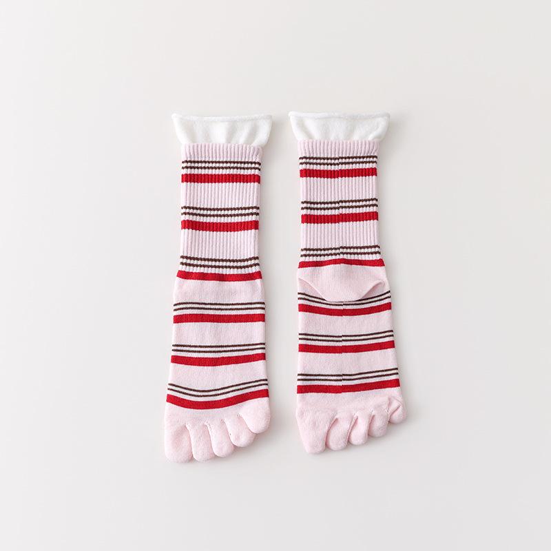 Striped Five-fingered Socks for Women, Mid-length Sports Anti-odor and Sweat-absorbing Socks, Girls' Spring and Autumn Ankle Socks