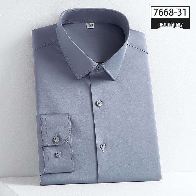 Autumn Men's Slim Fit Non-Iron Solid Color Long-Sleeved Square Collar Shirt