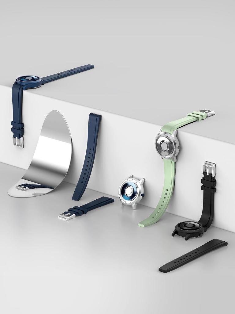 EUTOUR Men's Magnetic Watch, Stylish, Simple, Casual Quartz Watch with Magnetic Ball Design, 5ATM Water Resistance, 40mm Dial, Rubber Band, Blue