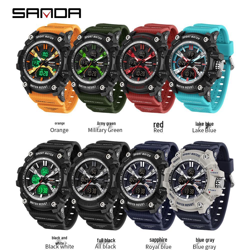 SANDA Youth Waterproof Sports Watch - Cool Trendy Multi-functional Dual Display in Black Technology Design